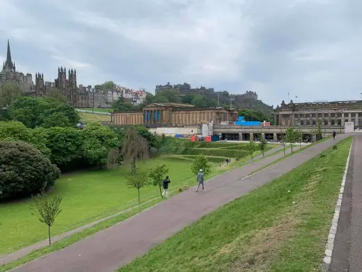 Princes Street buildings Edinburgh park The Mound