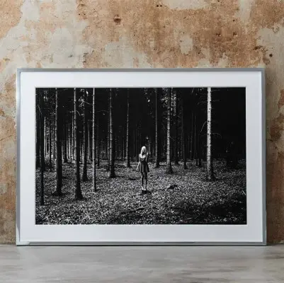 Black and white photo wall art for interior girl woods