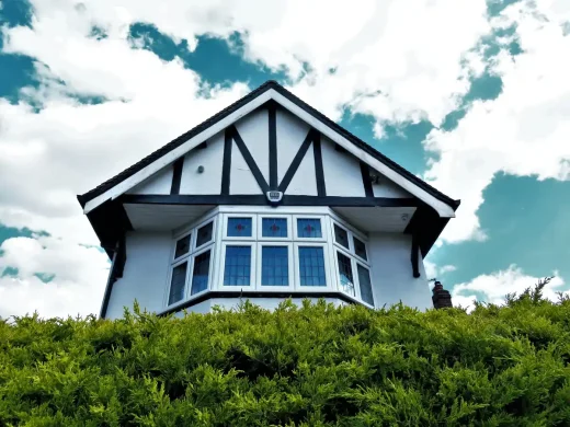 Scotland house gable windows hedge